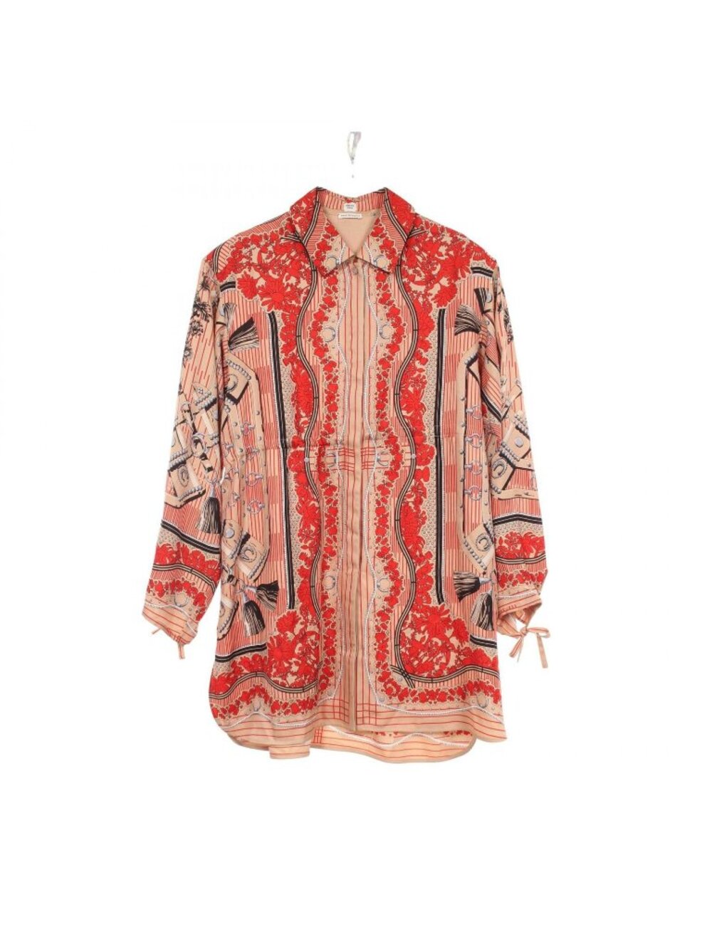 Hermes Aux Champs en Fleurs Raye H Drawstring Silk Shirt